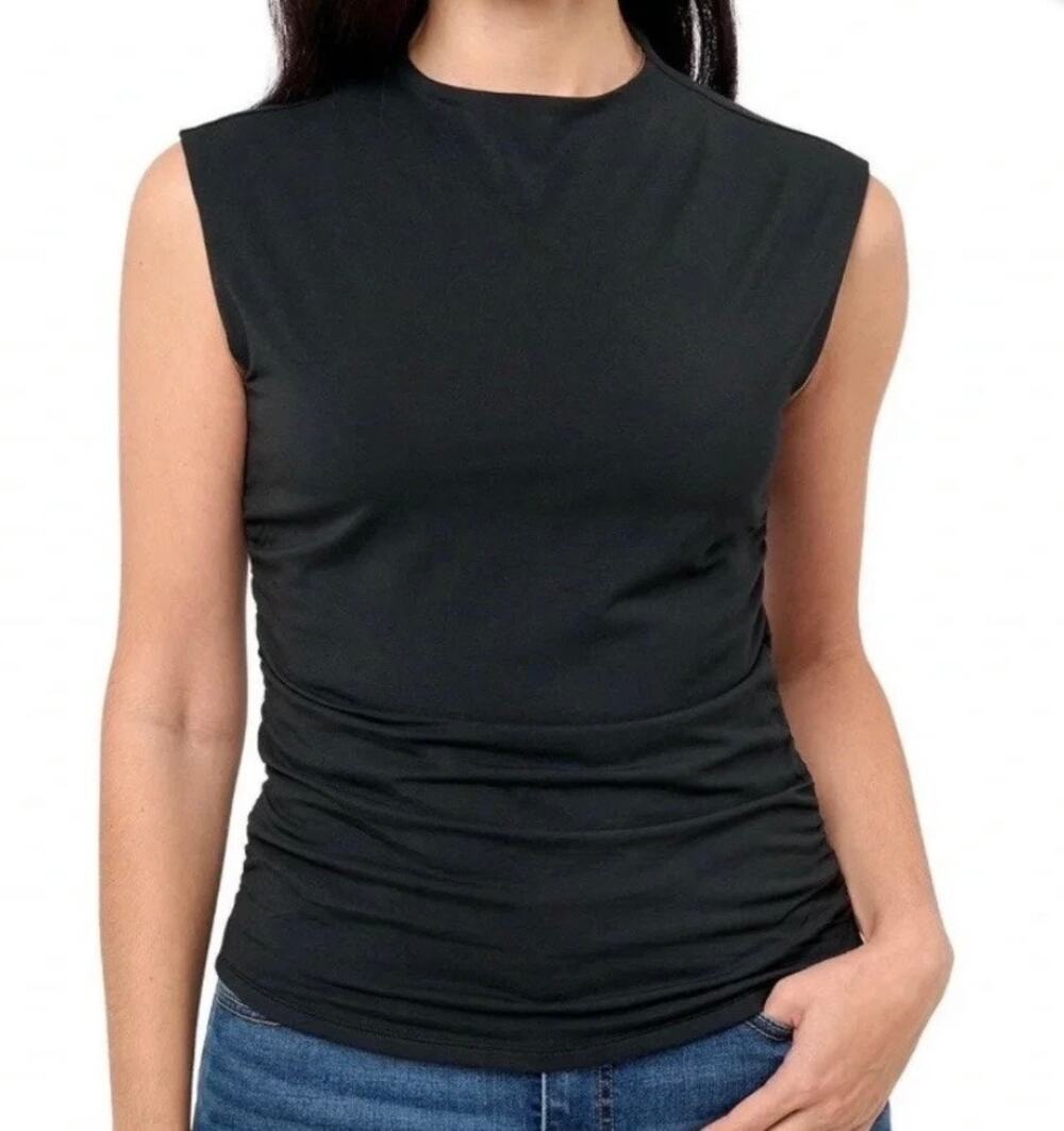 Rebecca Minkoff Black Ruched Side Soft Mock Neck Tank Top Size XXL NWT
